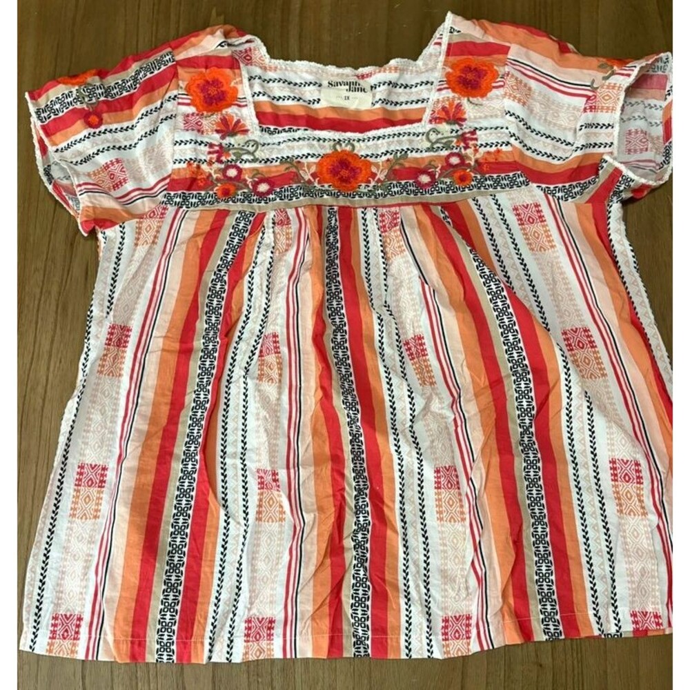 Savannah Jane 1x striped blouse